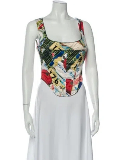Pre-owned Miaou Graphic Print Square Neckline Crop Top W/ Tags In Red