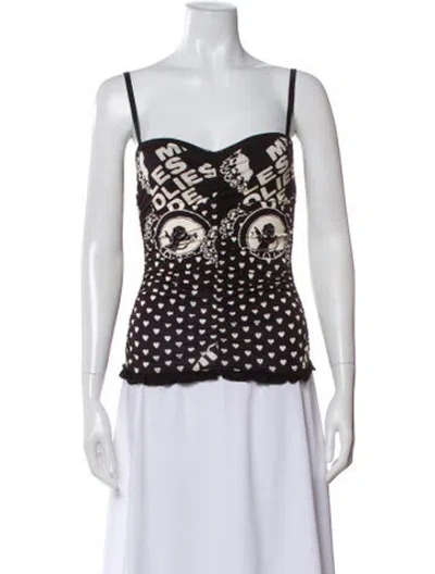Pre-owned Miaou Graphic Print Square Neckline Crop Top In White