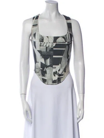 Pre-owned Miaou Graphic Print Square Neckline Top In Gray