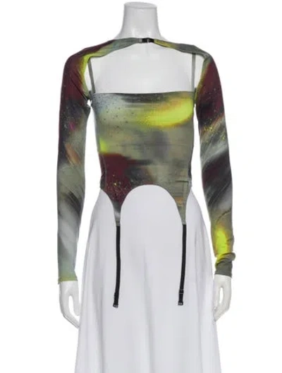 Pre-owned Miaou Graphic Print Square Neckline Top In Green
