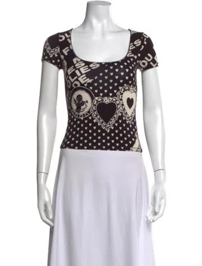 Pre-owned Miaou Graphic Print Square Neckline Top In Neutrals