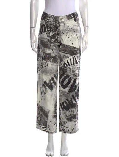 Pre-owned Miaou Graphic Print Straight Leg Pants In Black