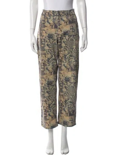 Pre-owned Miaou Graphic Print Straight Leg Pants In Blue