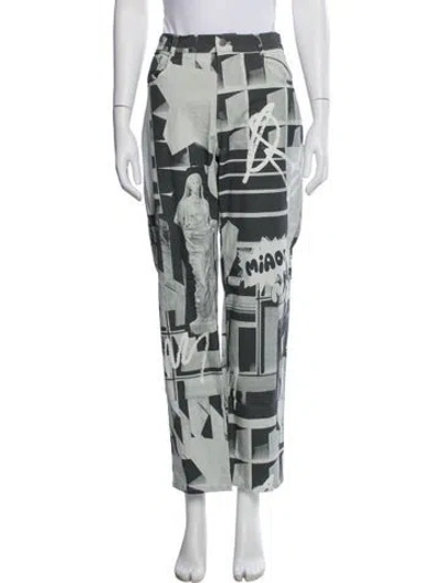 Pre-owned Miaou Graphic Print Straight Leg Pants In Gray