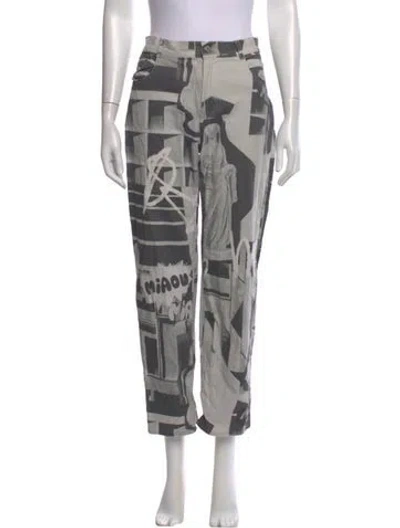Pre-owned Miaou Graphic Print Straight Leg Pants In Grey