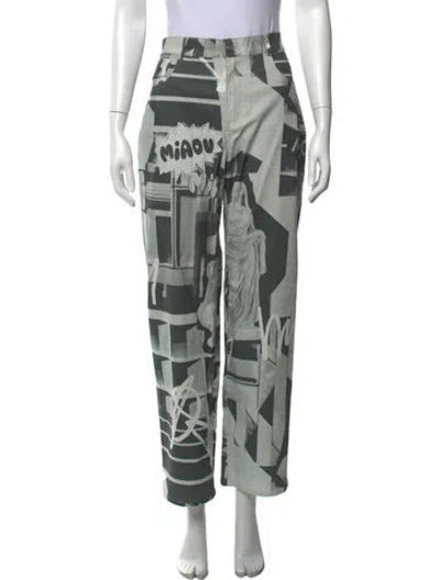 Pre-owned Miaou Graphic Print Straight Leg Pants In Grey