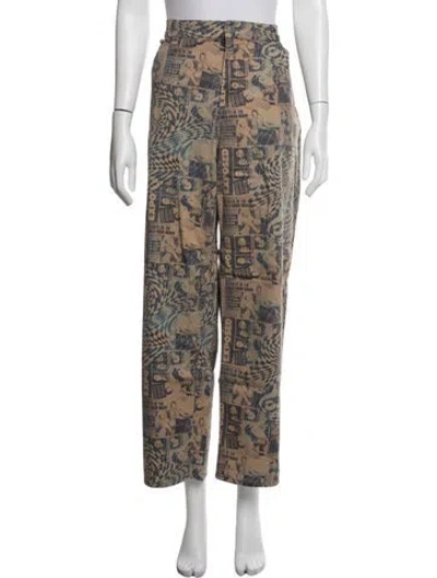 Pre-owned Miaou Graphic Print Straight Leg Pants In Multicolor