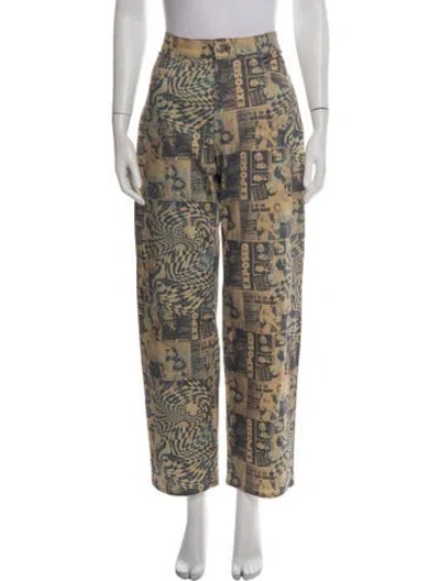 Pre-owned Miaou Graphic Print Straight Leg Pants In Neutral