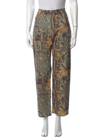 Pre-owned Miaou Graphic Print Straight Leg Pants In Neutrals