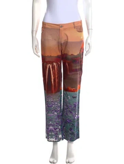 Pre-owned Miaou Graphic Print Straight Leg Pants In Orange