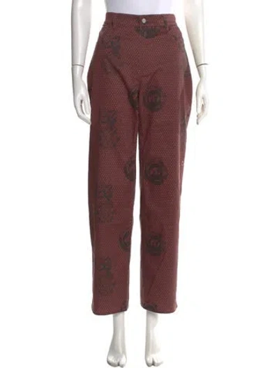 Pre-owned Miaou Graphic Print Straight Leg Pants In Red