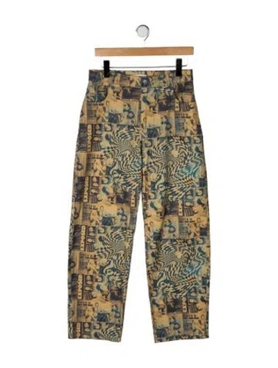 Pre-owned Miaou Graphic Print Straight Leg Pants In Yellow