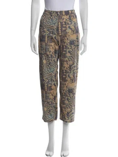 Pre-owned Miaou Graphic Print Straight Leg Pants In Yellow