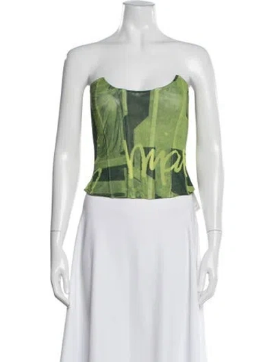 Pre-owned Miaou Graphic Print Strapless Crop Top In Green
