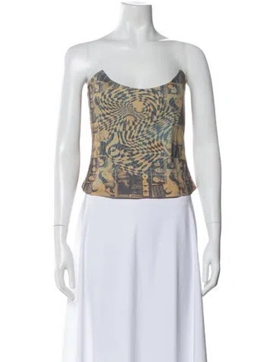 Pre-owned Miaou Graphic Print Strapless Crop Top In Neutral