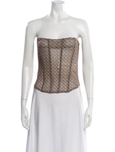 Pre-owned Miaou Graphic Print Strapless Crop Top In Neutral
