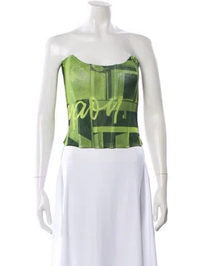 Pre-owned Miaou Graphic Print Strapless Crop Top W/ Tags In Green