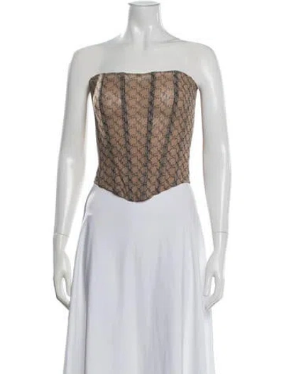 Pre-owned Miaou Graphic Print Strapless Crop Top In White