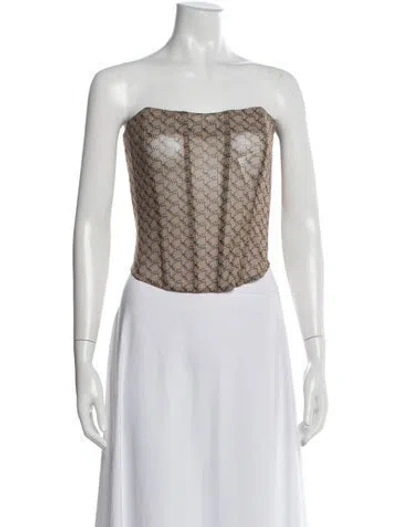 Pre-owned Miaou Graphic Print Strapless Top In Neutrals