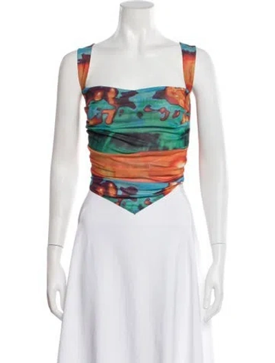 Pre-owned Miaou Graphic Print V-neck Crop Top In Green/orange