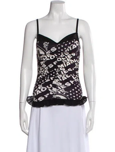 Pre-owned Miaou Graphic Print V-neck Crop Top In Neutral
