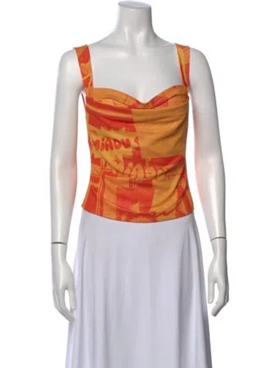 Pre-owned Miaou Graphic Print V-neck Crop Top In Orange