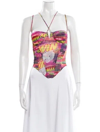 Pre-owned Miaou Graphic Print V-neck Crop Top In Pink