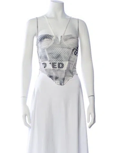 Pre-owned Miaou Graphic Print V-neck Crop Top In White