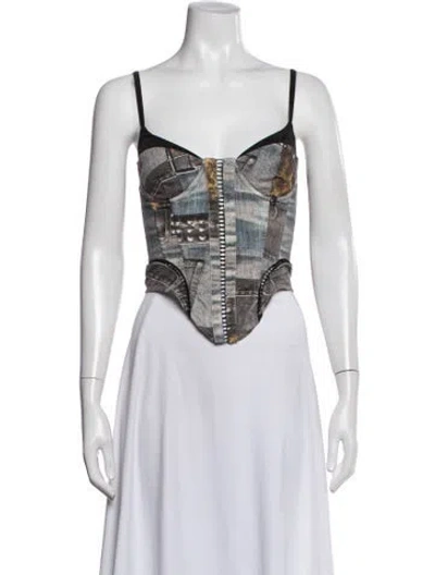 Pre-owned Miaou Graphic Print V-neck Crop Top In White