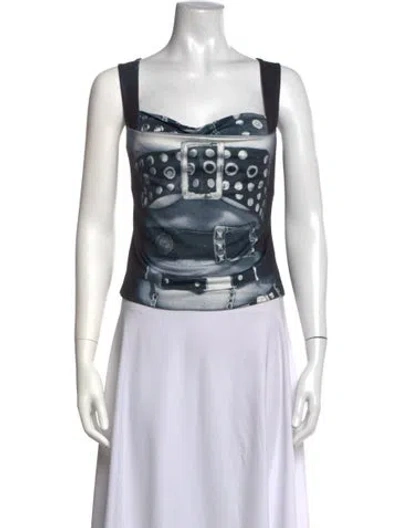 Pre-owned Miaou Graphic Print V-neck Top In Blue