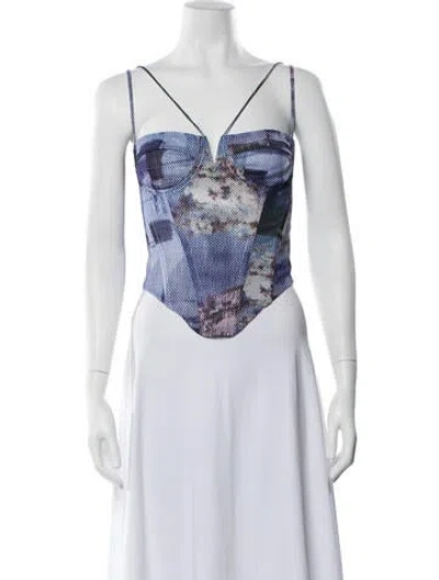 Pre-owned Miaou Graphic Print V-neck Top In White