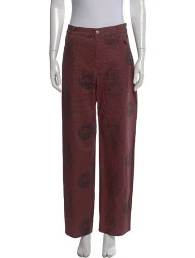 Pre-owned Miaou Graphic Print Wide Leg Pants In Burgundy