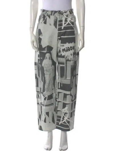 Pre-owned Miaou Graphic Print Wide Leg Pants In Green