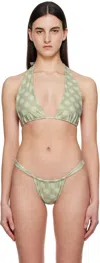 Miaou Gray & Green Bali Bikini Top In Mint Blured Dot