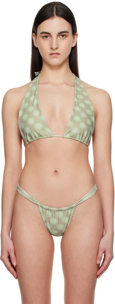 Miaou Gray & Green Bali Bikini Top In Mint Blured Dot