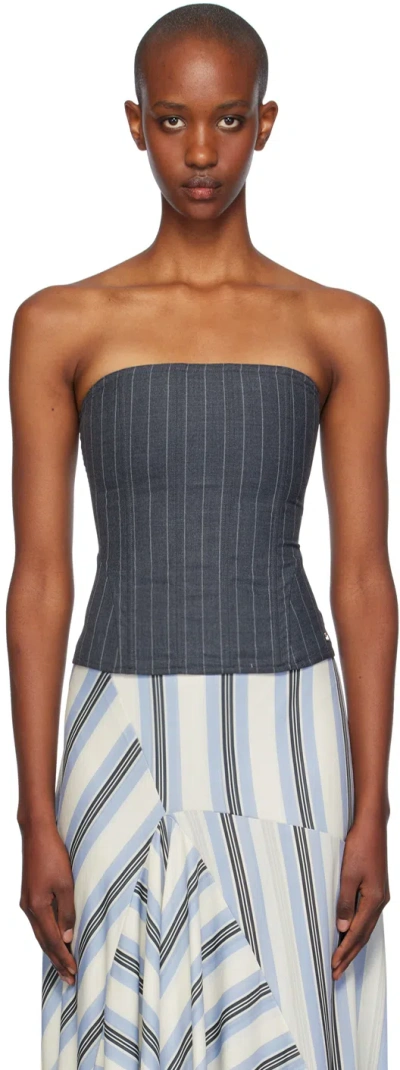 Miaou Gray Libra Corset In Pinstripe Wool