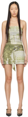 Miaou Green & Off-white Alisha Minidress In Emblem Print