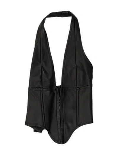 Pre-owned Miaou Halterneck Sleeveless Crop Top In Black
