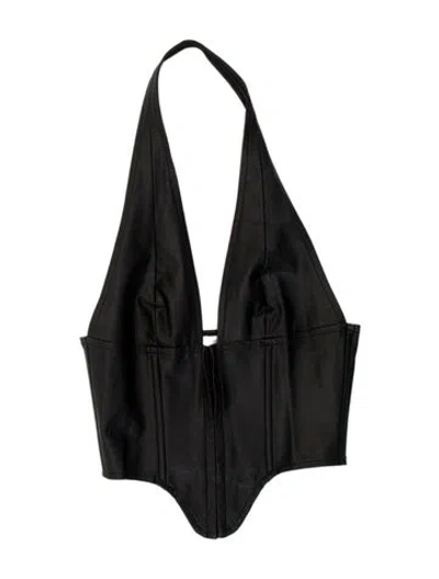 Pre-owned Miaou Halterneck Sleeveless Crop Top In Black