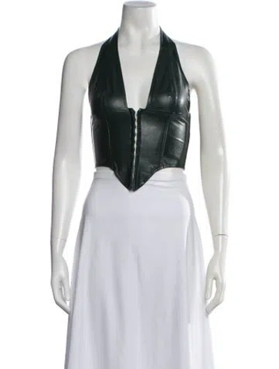 Pre-owned Miaou Halterneck Sleeveless Crop Top In Black/white