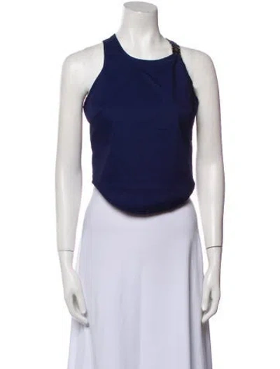 Pre-owned Miaou Halterneck Sleeveless Crop Top In Blue