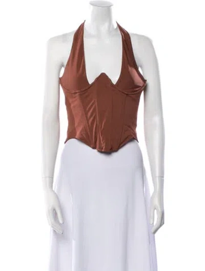 Pre-owned Miaou Halterneck Sleeveless Crop Top In Brown