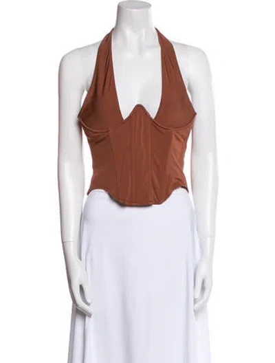 Pre-owned Miaou Halterneck Sleeveless Crop Top In Brown