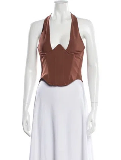 Pre-owned Miaou Halterneck Sleeveless Crop Top In Brown