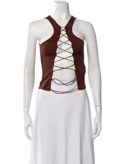 Pre-owned Miaou Halterneck Sleeveless Crop Top In Brown