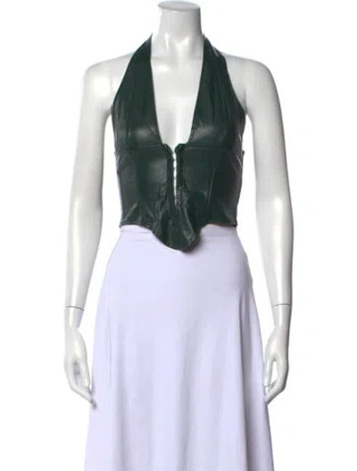 Pre-owned Miaou Halterneck Sleeveless Crop Top In Green