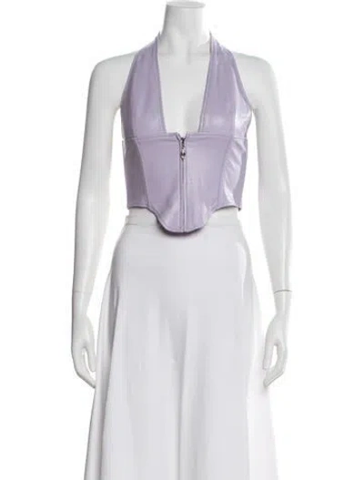 Pre-owned Miaou Halterneck Sleeveless Crop Top In Purple