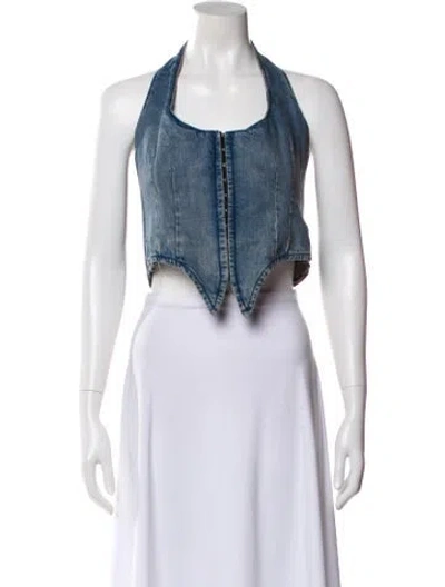 Pre-owned Miaou Halterneck Sleeveless Crop Top W/ Tags In Blue