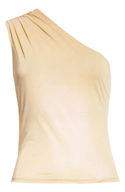 Miaou Jade Ruched One-shoulder Top In Iridescent Beige