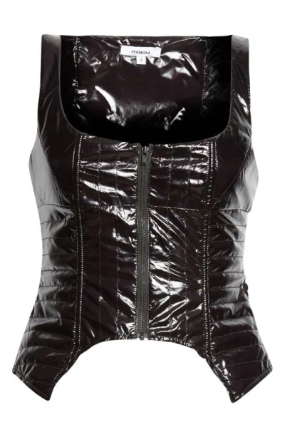 Miaou Kira Quilted Faux Leather Corset Top In Black